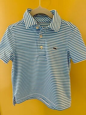 Vineyard Vines Boys Blue & White Stripe Sankaty Polo